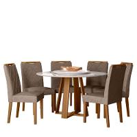 Conjunto Sala De Jantar Mesa Vitoria 1,35 Com Tampo Giratório E 6 Cadeiras Sarah Ype/off White/lux - New Ceval  - 2