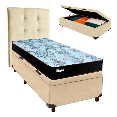 Cama Box Bau + Colchão Solteiro Molas Ensacadas Life Gold Paropas + Cabeceira Estofada