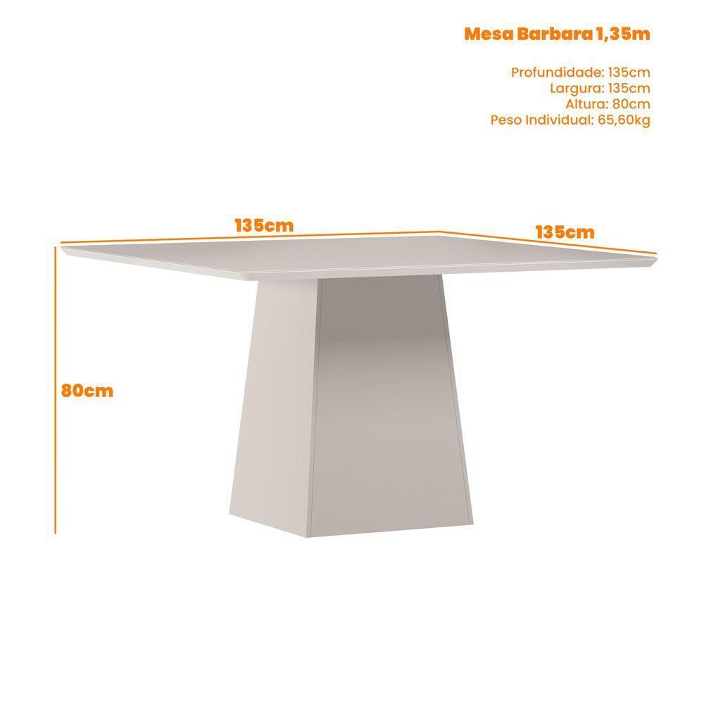 Mesa De Jantar Para 6 Lugares 1,35m Quadrada Tampo Mdf Com Vidro Barbara Off White/preto - New Ceval - 3