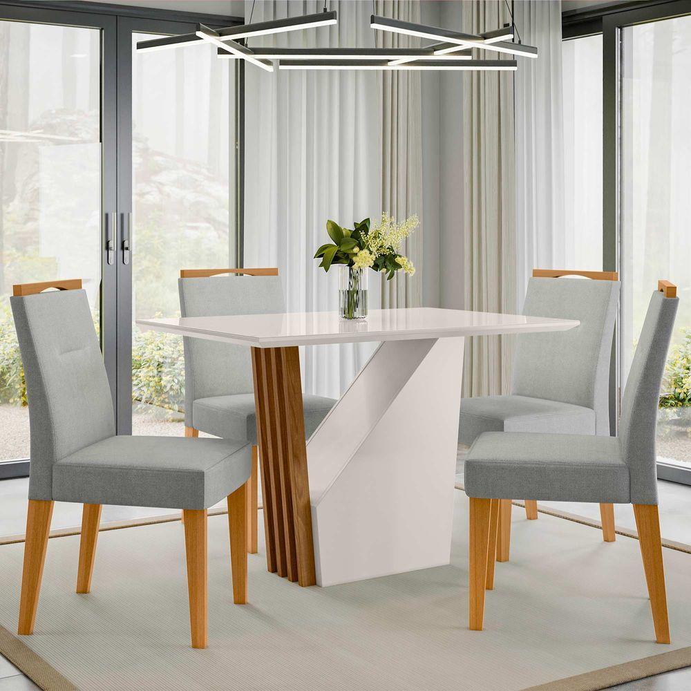 Conjunto Sala De Jantar Mesa 1,20 Veneza Com 4 Cadeiras Lectus Ypê/off White/ln02 - New Ceval - 1