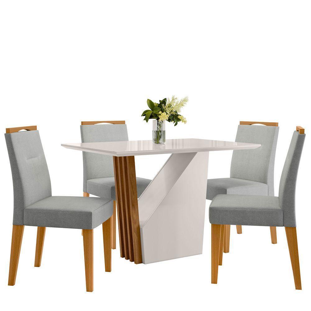 Conjunto Sala De Jantar Mesa 1,20 Veneza Com 4 Cadeiras Lectus Ypê/off White/ln02 - New Ceval - 5