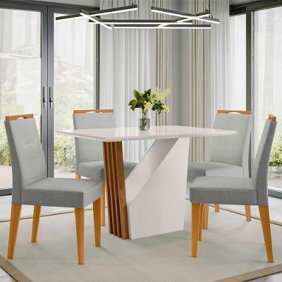 Conjunto Sala De Jantar Mesa 1,20 Veneza Com 4 Cadeiras Lectus Ypê/off White/ln02 - New Ceval