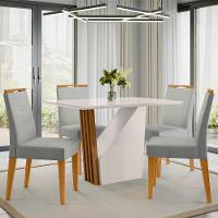 Conjunto Sala De Jantar Mesa 1,20 Veneza Com 4 Cadeiras Lectus Ypê/off White/ln02 - New Ceval - 1