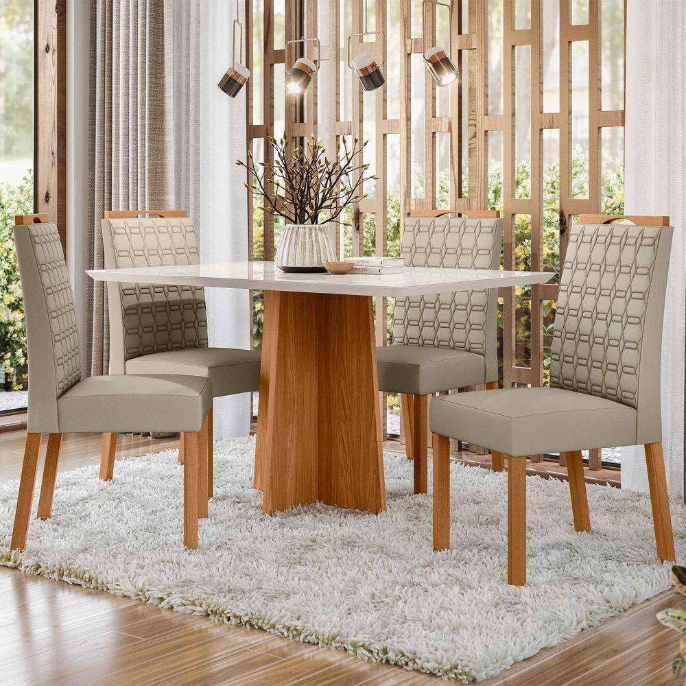 Conjunto Sala De Jantar Mesa Anitta 1,35m Com 4 Cadeiras Mariah Ypê/off White/ja01 - New Ceval - 1