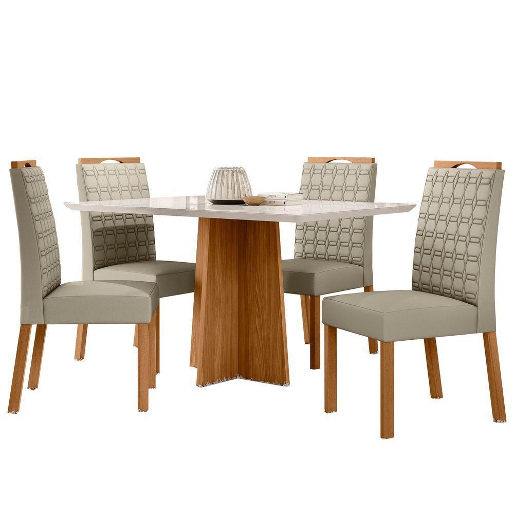 Conjunto Sala De Jantar Mesa Anitta 1,35m Com 4 Cadeiras Mariah Ypê/off White/ja01 - New Ceval - 2