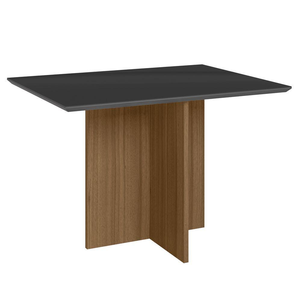 Mesa De Jantar Retangular 4 Lugares 120cm Tampo Chanfrado Com Vidro Helô Carvalho/grafite/preto - Poliman - 1