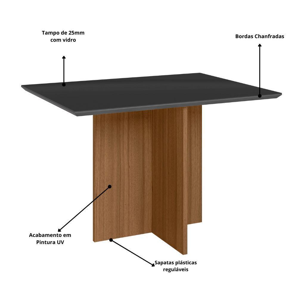 Mesa De Jantar Retangular 4 Lugares 120cm Tampo Chanfrado Com Vidro Helô Carvalho/grafite/preto - Poliman - 2