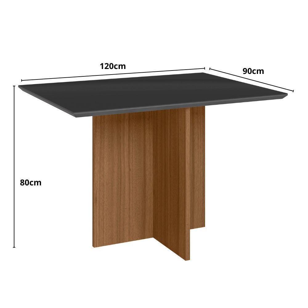 Mesa De Jantar Retangular 4 Lugares 120cm Tampo Chanfrado Com Vidro Helô Carvalho/grafite/preto - Poliman - 3