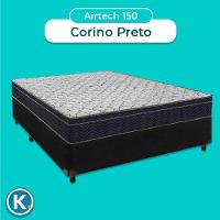 Cama Box Preto + Colchão Casal Airtech 150 Ortobom