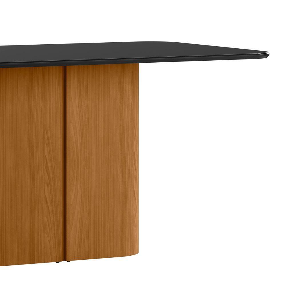 Mesa De Jantar Para 8 Lugares 180cm Tampo Mdf Com Vidro Serena Ypê/preto - New Ceval - 2