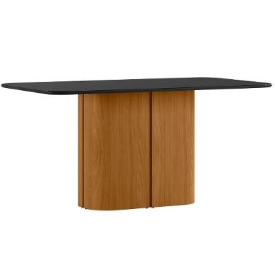 Mesa De Jantar Para 8 Lugares 180cm Tampo Mdf Com Vidro Serena Ypê/preto - New Ceval