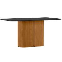Mesa De Jantar Para 8 Lugares 180cm Tampo Mdf Com Vidro Serena Ypê/preto - New Ceval - 1