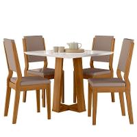 Conjunto Sala De Jantar Mesa Rubi 90cm Com 4 Cadeiras Carol Ypê/off White/lux - New Ceval  - 2