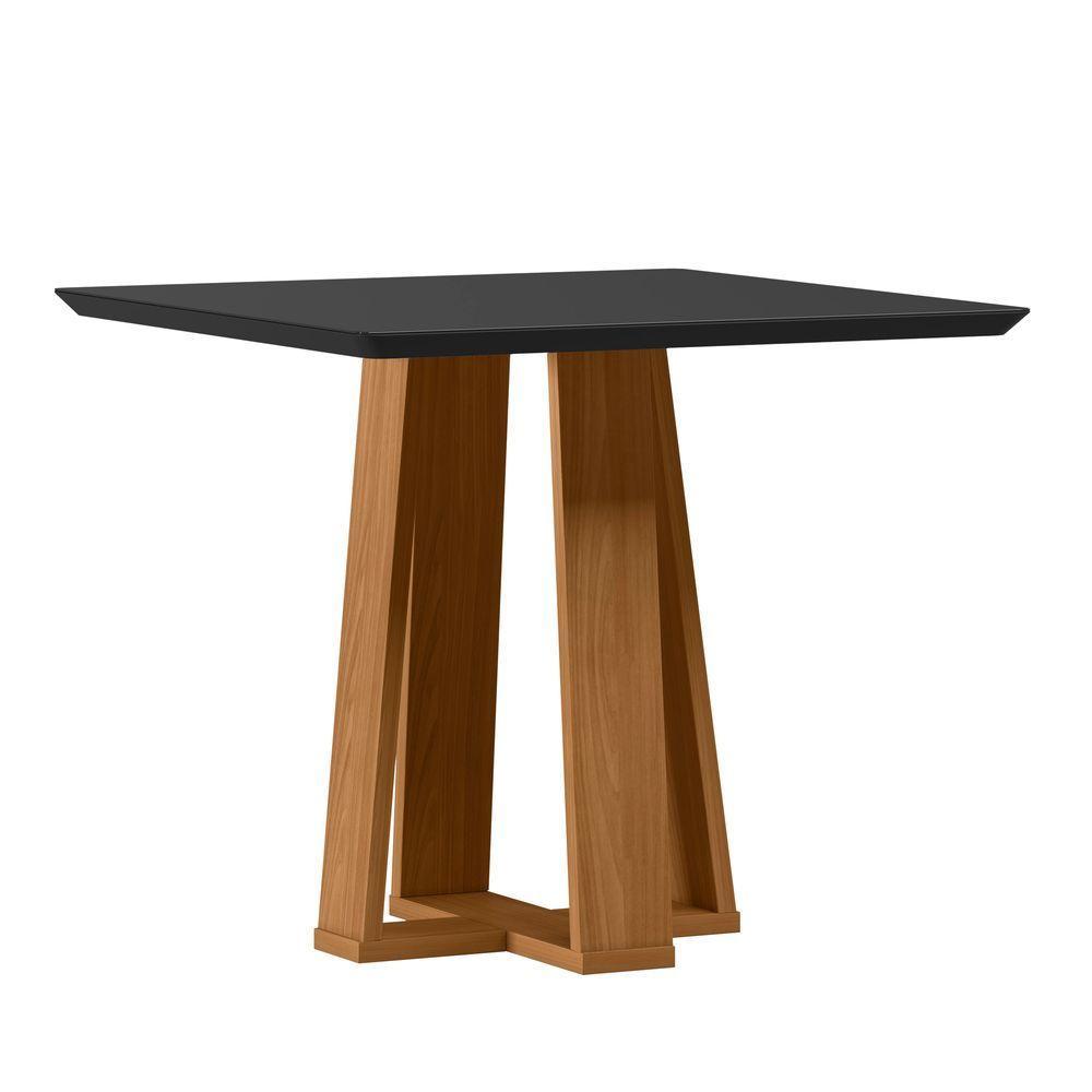 Mesa De Jantar Quadrada 4 Lugares 90cm Tampo Mdf Com Vidro Valencia Ypê/preto - New Ceval - 1