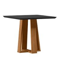 Mesa De Jantar Quadrada 4 Lugares 90cm Tampo Mdf Com Vidro Valencia Ypê/preto - New Ceval - 1