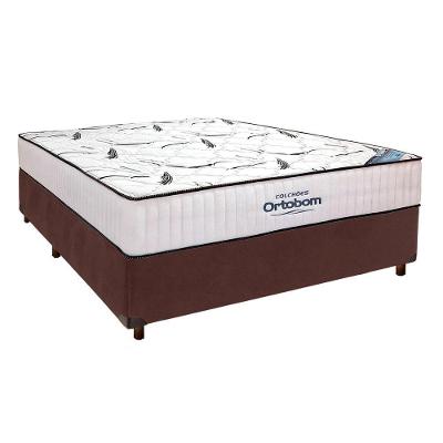 Cama Box Cinza + Colchão Casal High Foam Ortobom
