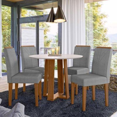 Conjunto Sala De Jantar Mesa Isabela 1,00m Com 4 Cadeiras Amanda Ypê/off White/ln02 - New Ceval 