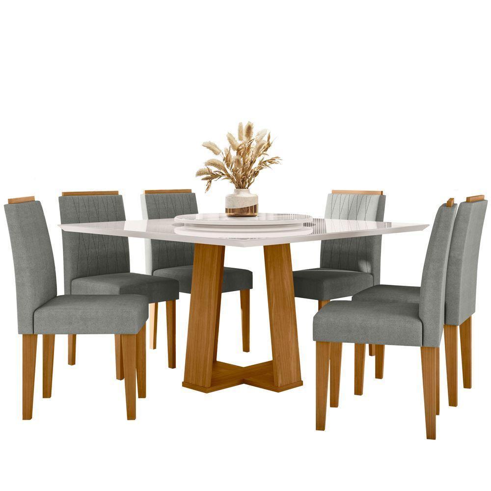 Conjunto Sala De Jantar Mesa Valência 1,35 Com Tampo Giratório E 6 Cadeiras Ana Ypê/off White/ln02 - New Ceval - 2