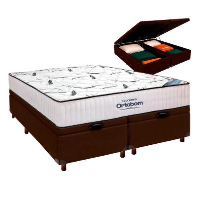 Cama Box Bau Azul + Colchão Casal High Foam Ortobom