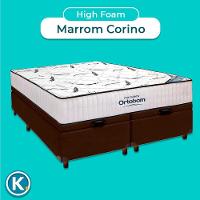 Cama Box Bau Azul + Colchão Casal High Foam Ortobom