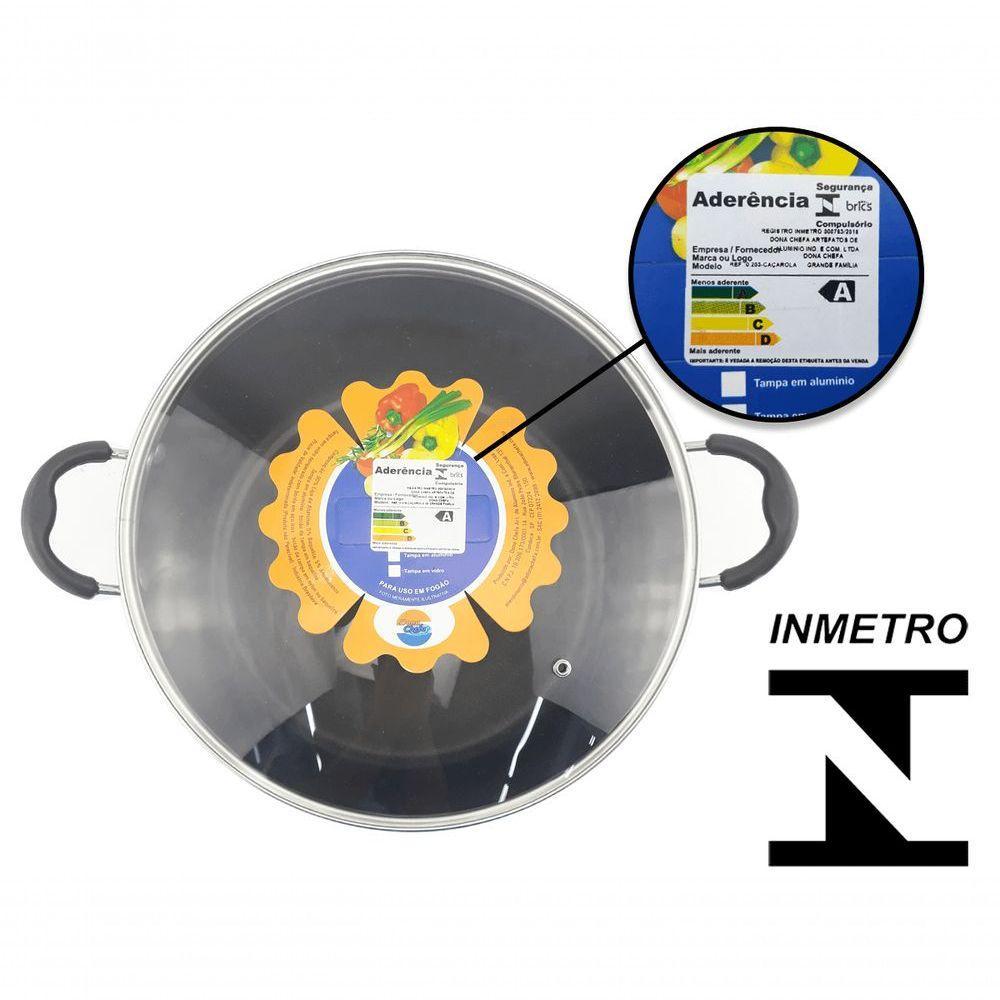 Panela Caçarola Grande Família Aderente com Tampa de Vidro - 3