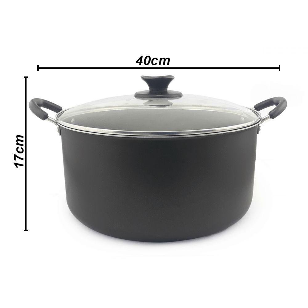 Panela Caçarola Grande Família Aderente com Tampa de Vidro - 10