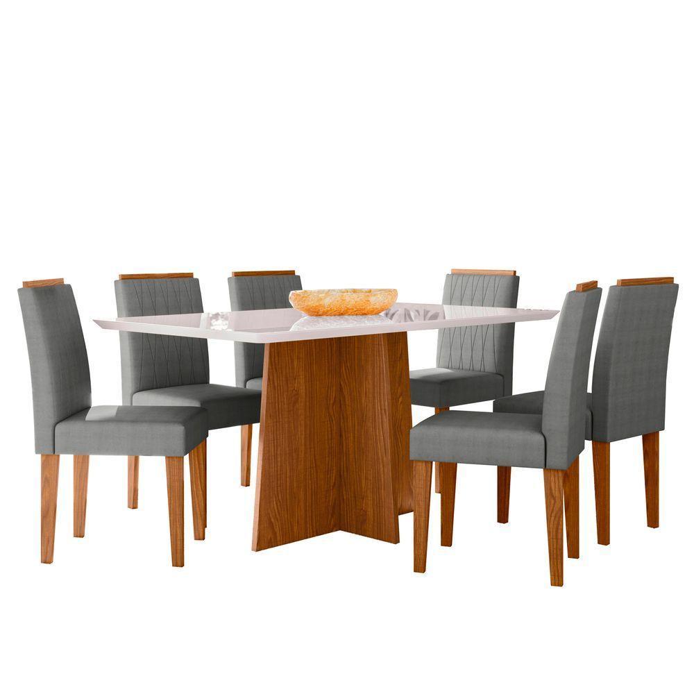 Conjunto Sala De Jantar Mesa Anitta 1,60m Com 6 Cadeiras Ana Ypê/off White/ln02 - New Ceval - 2