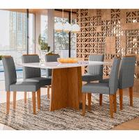 Conjunto Sala De Jantar Mesa Anitta 1,60m Com 6 Cadeiras Ana Ypê/off White/ln02 - New Ceval - 1