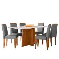 Conjunto Sala De Jantar Mesa Anitta 1,60m Com 6 Cadeiras Ana Ypê/off White/ln02 - New Ceval - 2