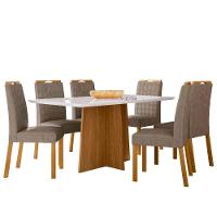 Conjunto Sala De Jantar Mesa Anitta 1,60m Com 6 Cadeiras Mariah Ypê/off White/lux - New Ceval  - 2