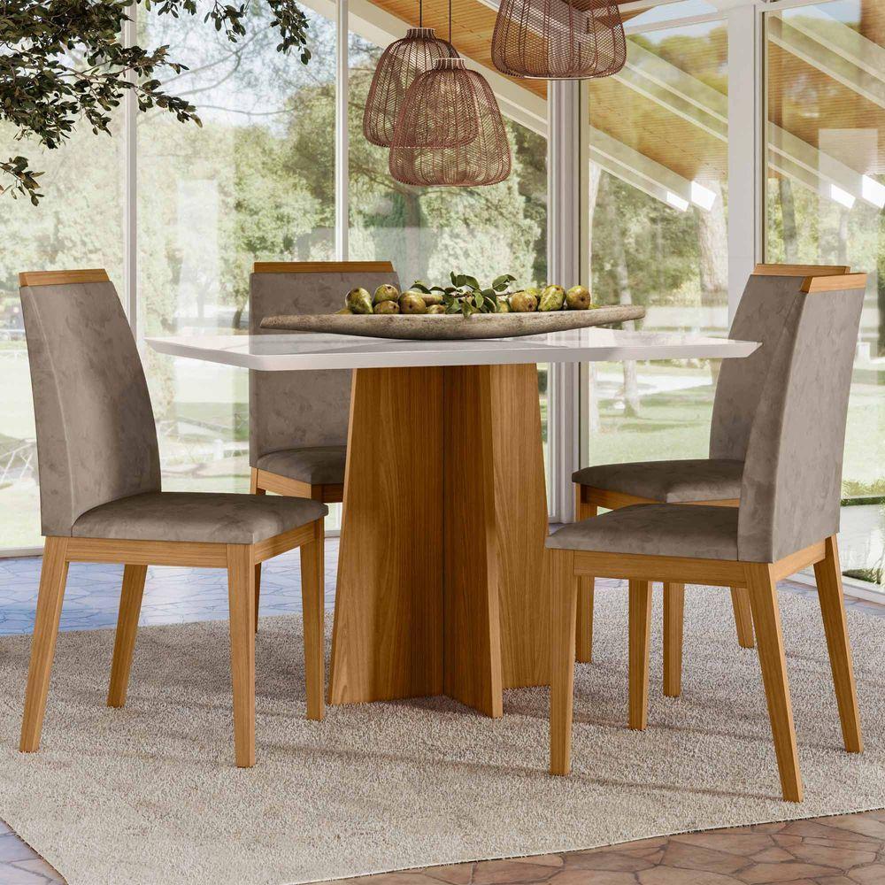 Conjunto Sala De Jantar Mesa Anitta 1,20m Com 4 Cadeiras Fernanda Ypê/off White/lux - New Ceval - 1