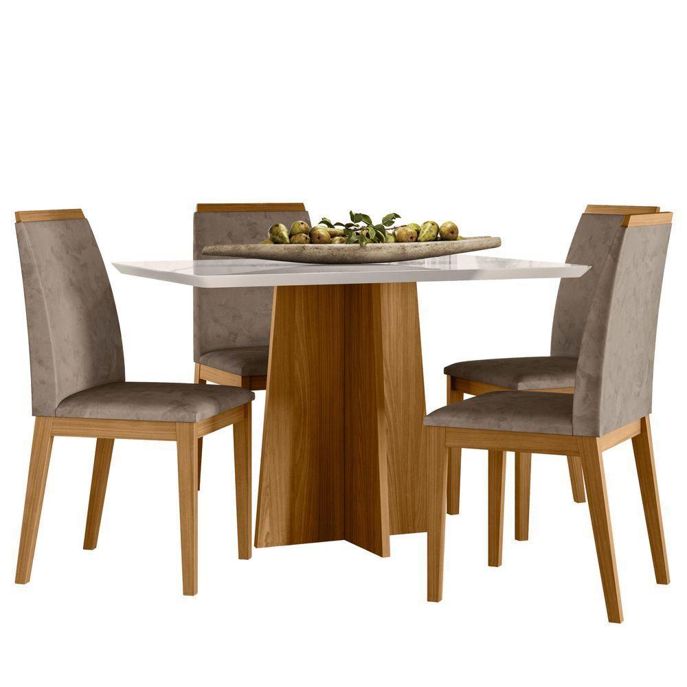 Conjunto Sala De Jantar Mesa Anitta 1,20m Com 4 Cadeiras Fernanda Ypê/off White/lux - New Ceval - 2