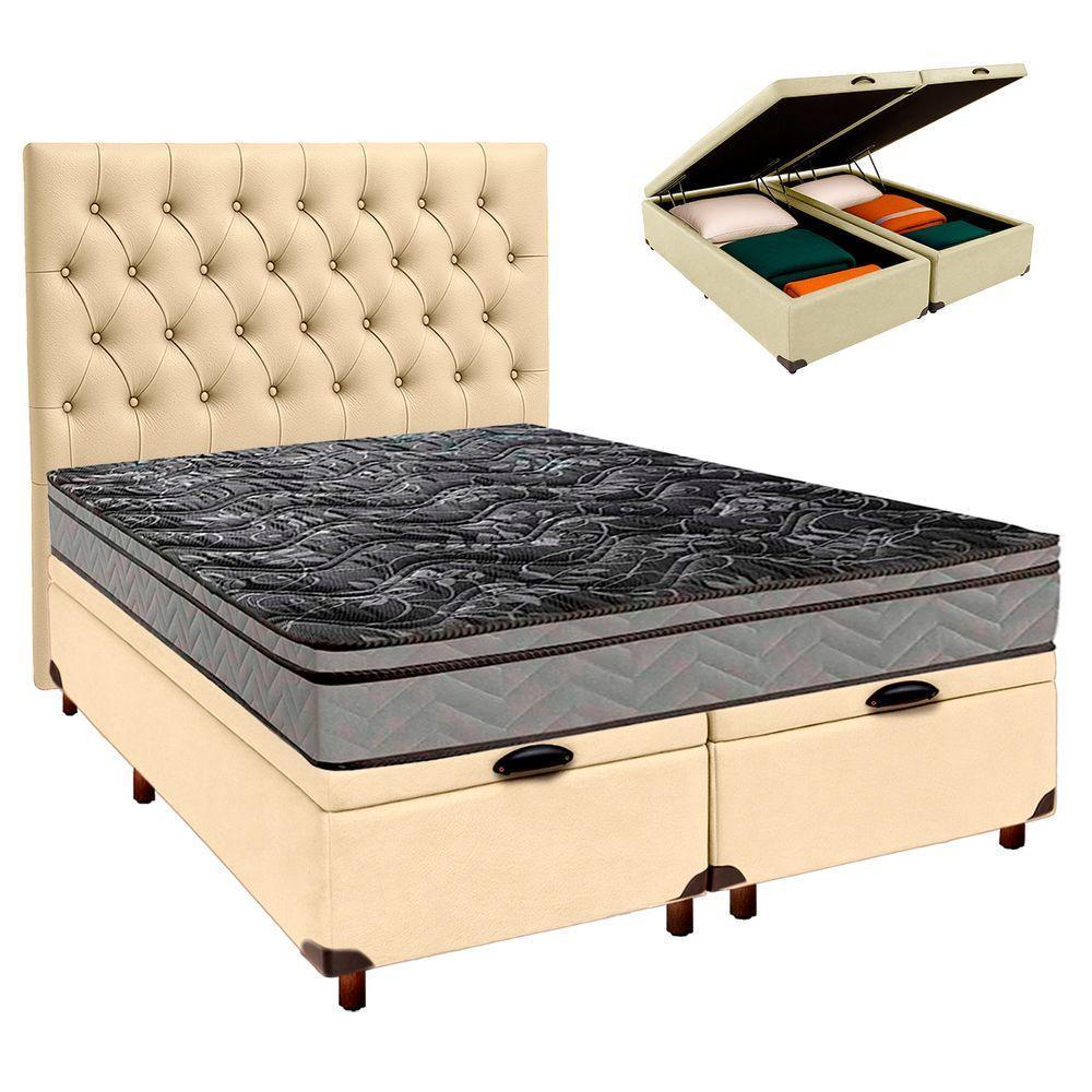 Cama Box Bau + Colchão Casal D28 Conforto Paropas + Cabeceira Estofada - 1
