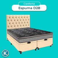 Cama Box Bau + Colchão Casal D28 Conforto Paropas + Cabeceira Estofada