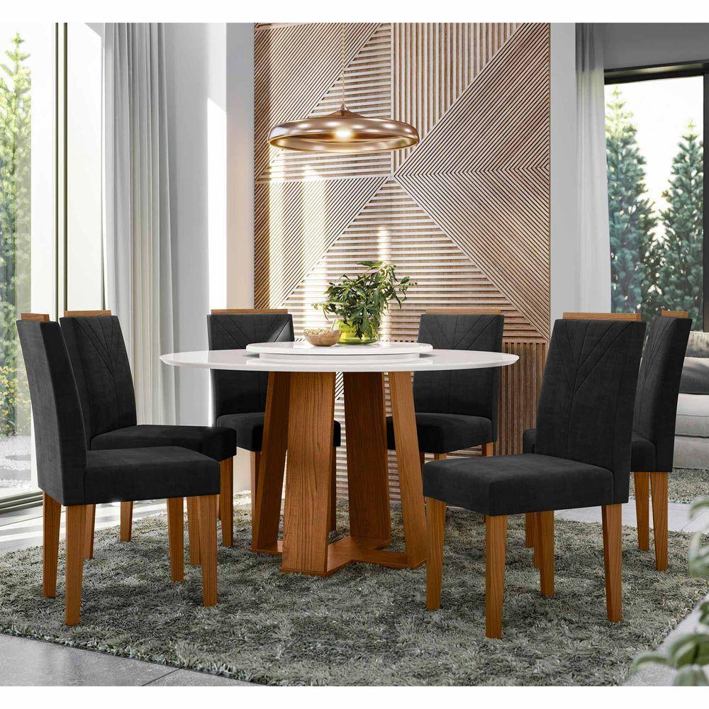 Conjunto Sala De Jantar Mesa Isabela 1,35m Com Tampo Giratório E 6 Cadeiras Amanda Ypê/off White/ja03 - New Ceval - 1