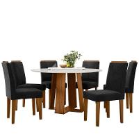 Conjunto Sala De Jantar Mesa Isabela 1,35m Com Tampo Giratório E 6 Cadeiras Amanda Ypê/off White/ja03 - New Ceval - 2