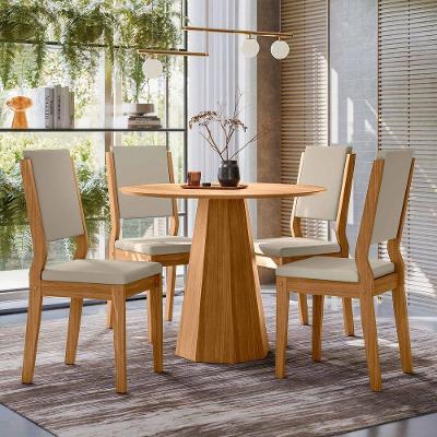 Conjunto Sala De Jantar Mesa Isis 1,00m Tampo Em Mdf Com 4 Cadeiras Carol Ypê/ja01 - New Ceval 