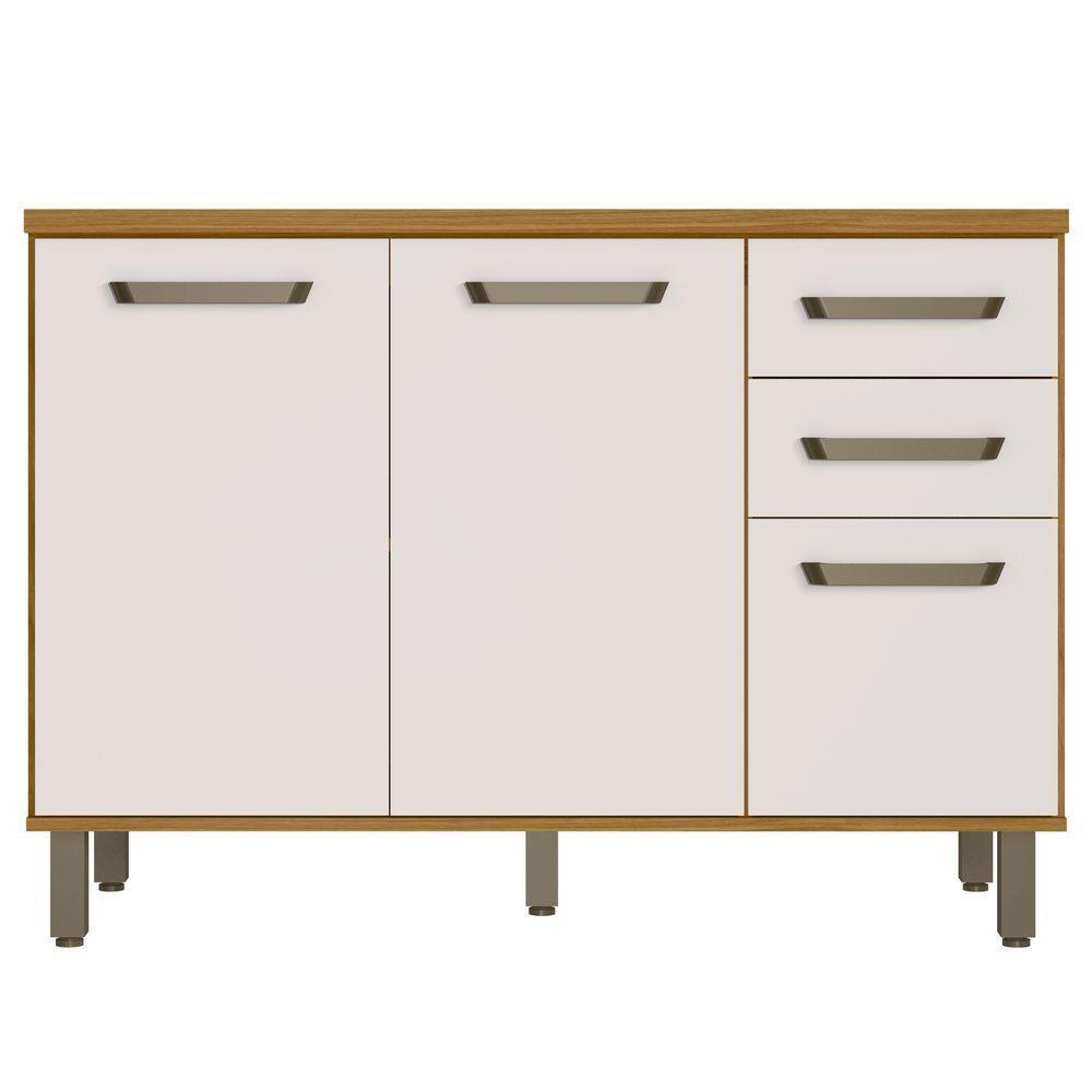 Balcão Para Pia De Cozinha 120cm 3 Portas 2 Gavetas Com Tampo Criare Freijó/off Acetinado - Poliman - 1