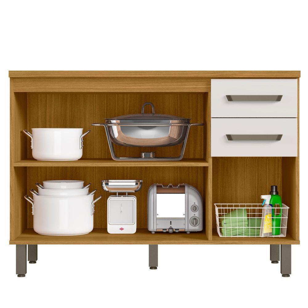 Balcão Para Pia De Cozinha 120cm 3 Portas 2 Gavetas Com Tampo Criare Freijó/off Acetinado - Poliman - 2