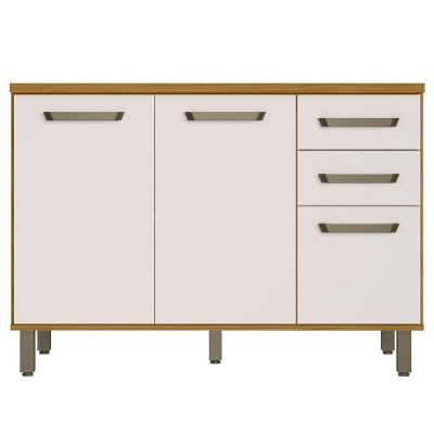 Balcão Para Pia De Cozinha 120cm 3 Portas 2 Gavetas Com Tampo Criare Freijó/off Acetinado - Poliman