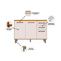 Balcão Para Pia De Cozinha 120cm 3 Portas 2 Gavetas Com Tampo Criare Freijó/off Acetinado - Poliman - 3