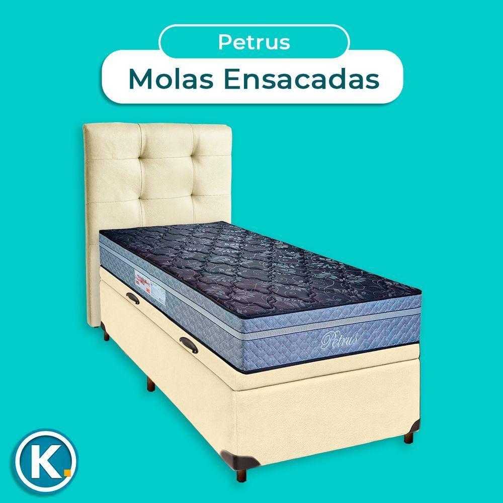 Cama Box Bau + Colchão Solteiro Molas Ensacadas Petrus Paropas + Cabeceira Estofada - 4