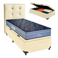 Cama Box Bau + Colchão Solteiro Molas Ensacadas Petrus Paropas + Cabeceira Estofada - 1