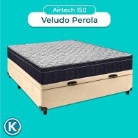 Cama Box Azul + Colchão Casal Airtech 150 Ortobom