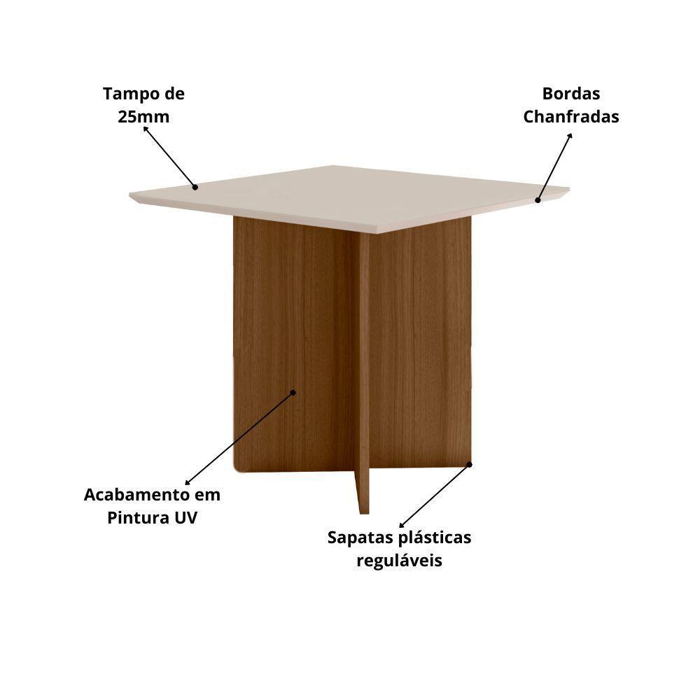 Mesa De Jantar Quadrada 4 Lugares 90cm Tampo Chanfrado Sem Vidro Helô Carvalho/off White - Poliman - 2