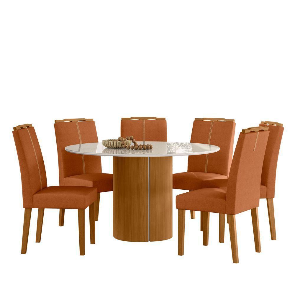 Conjunto Sala De Jantar Mesa Serena 1,35m Com 6 Cadeiras Serena Ypê/off White/friso Off White/al03 - New Ceval  - 2