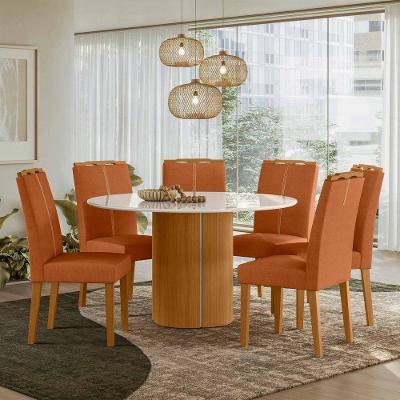 Conjunto Sala De Jantar Mesa Serena 1,35m Com 6 Cadeiras Serena Ypê/off White/friso Off White/al03 - New Ceval 