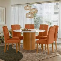 Conjunto Sala De Jantar Mesa Serena 1,35m Com 6 Cadeiras Serena Ypê/off White/friso Off White/al03 - New Ceval  - 1