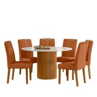 Conjunto Sala De Jantar Mesa Serena 1,35m Com 6 Cadeiras Serena Ypê/off White/friso Off White/al03 - New Ceval  - 2