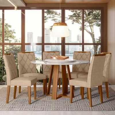 Conjunto Sala De Jantar Mesa Vitoria 1,35 Com Tampo Giratório E 6 Cadeiras Sarah Ypê/off White/ln05 - New Ceval 